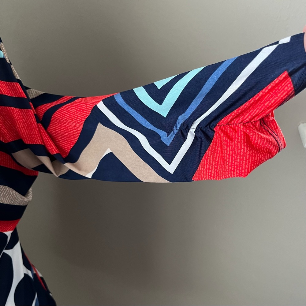Style & Co. Petite Top Shirt Mixed Print Multi Color Braided Ruched Abst… - Picture 5 of 13